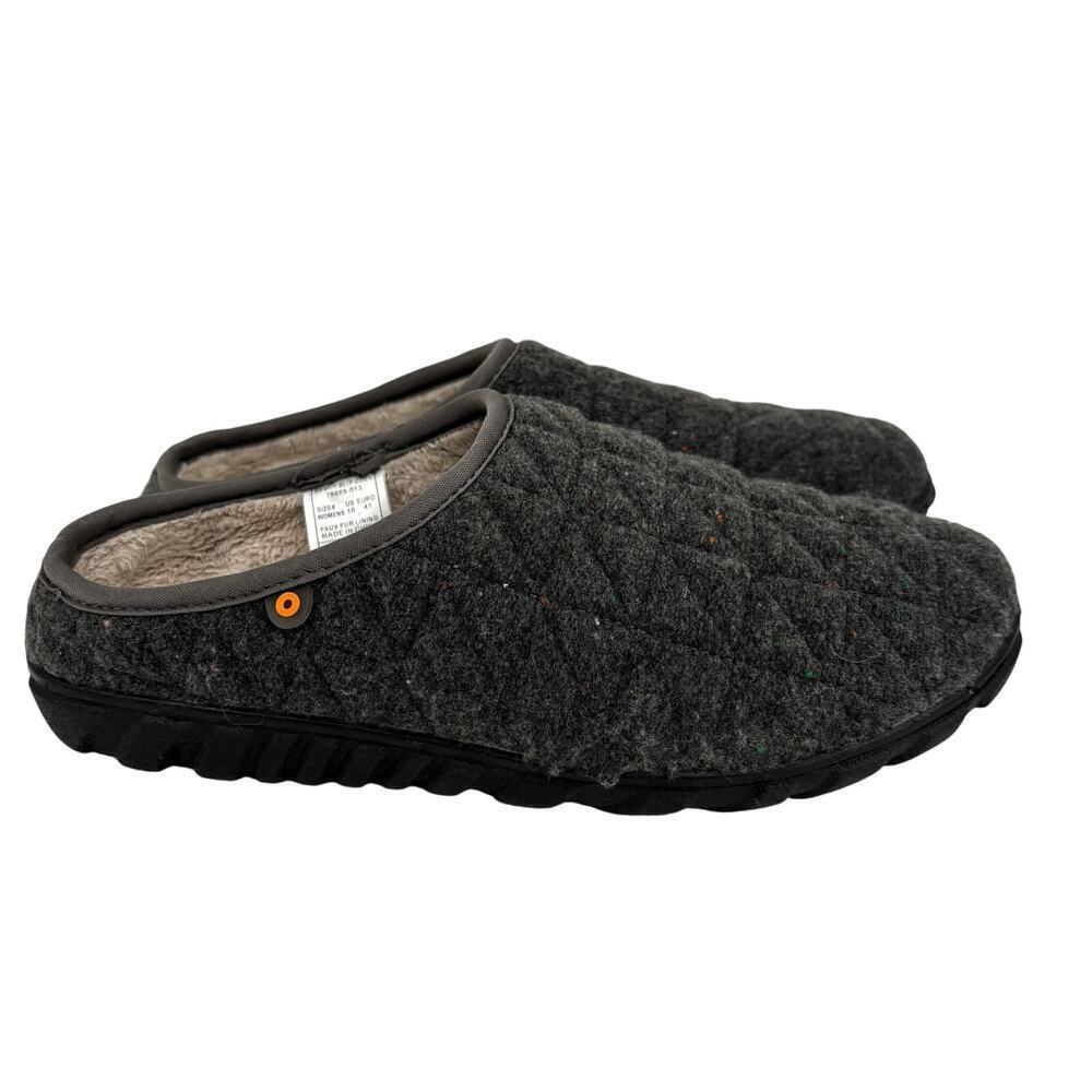 Bogs‎ Snowday Cozy Slippers Womens Size 10 Charcoal Gray Faux Fur Lining Slip On